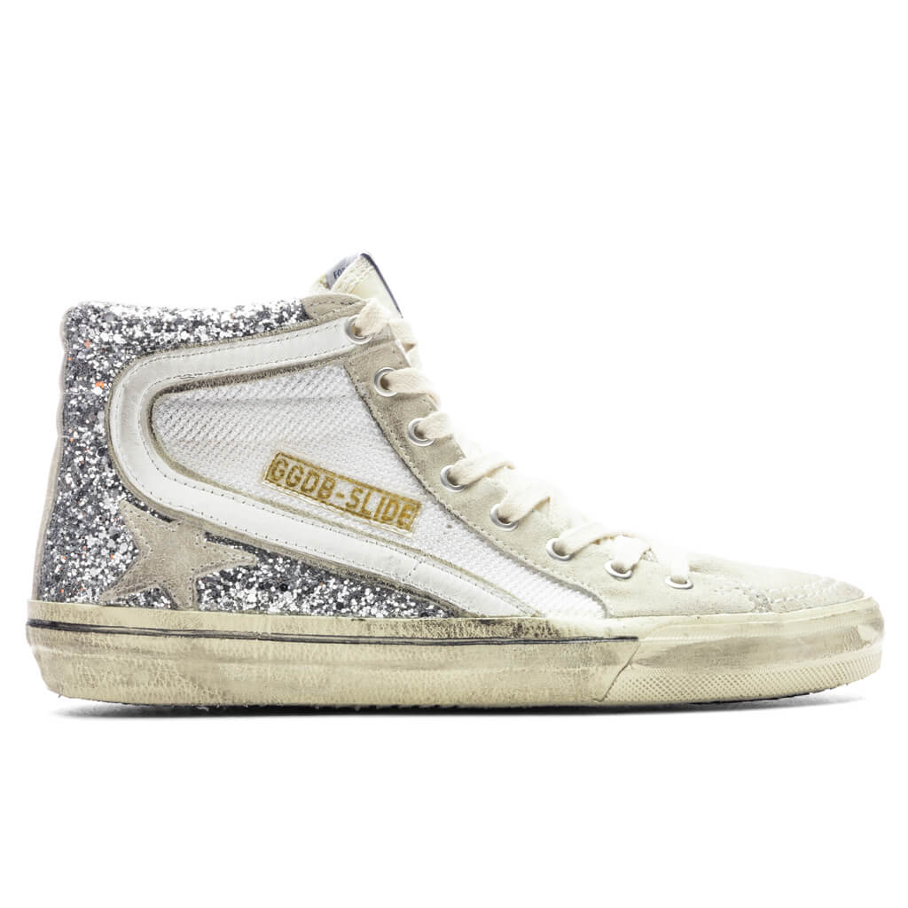 Womens Slide Sneaker Silver White Marble