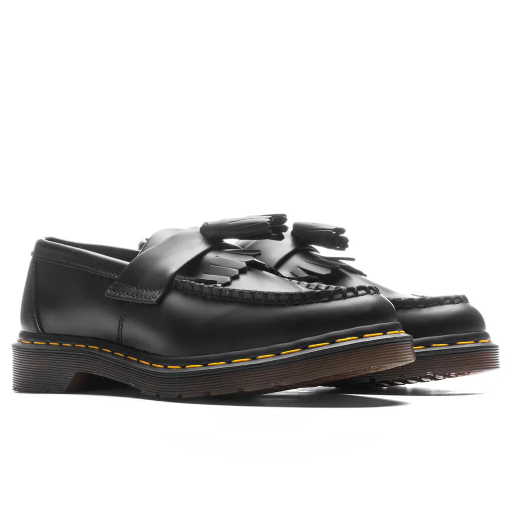 Adrian Yellow Stitch Leather Tassel Loafers Black Smooth