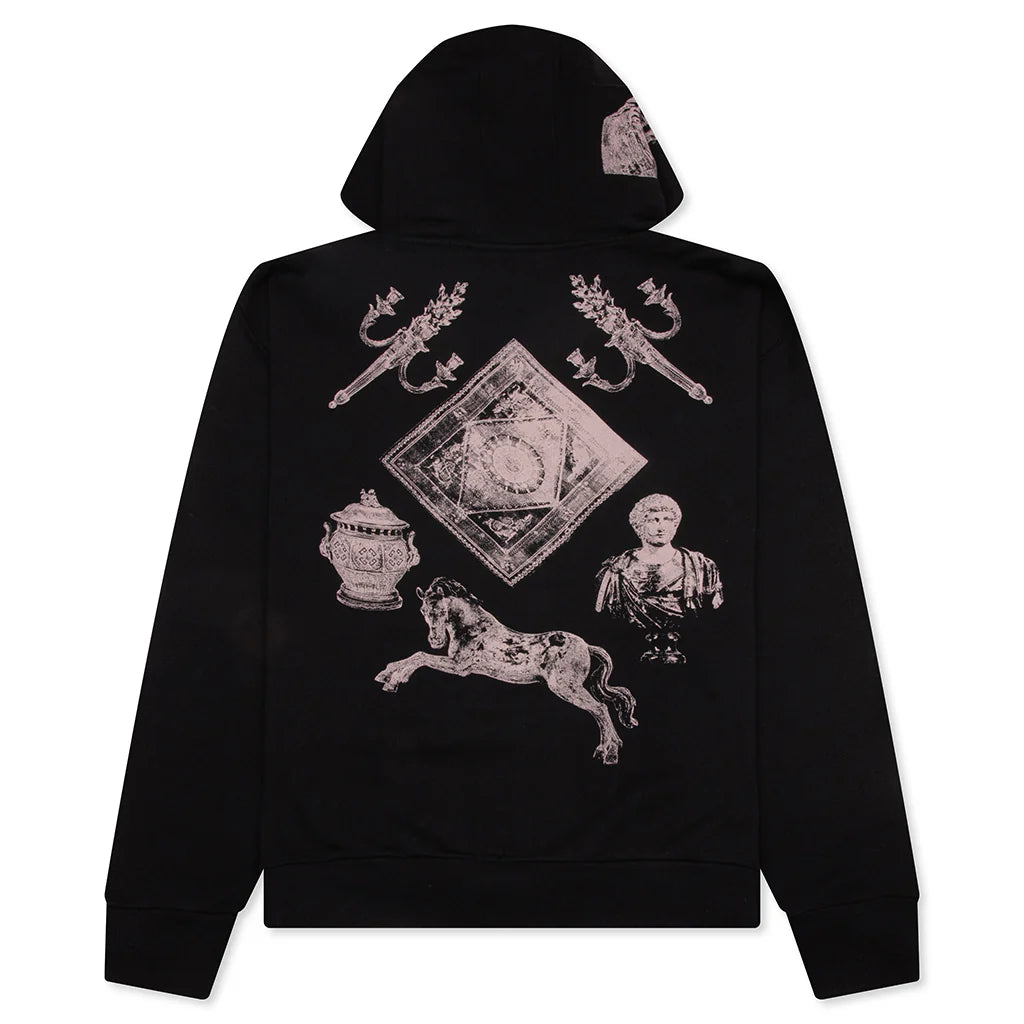 Fleece Zipped Hoodie with Hubert Objects Print Black