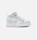 Air Jordan 1 Mid SE Glitter Swoosh Infant Toddler Lifestyle Shoe Blue Tint Summit White White Ice Blue