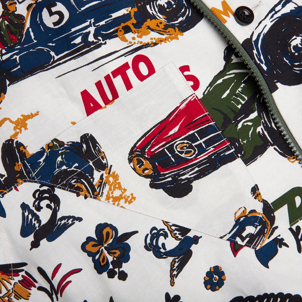 Car Race Tropical Print Shirt Ivory