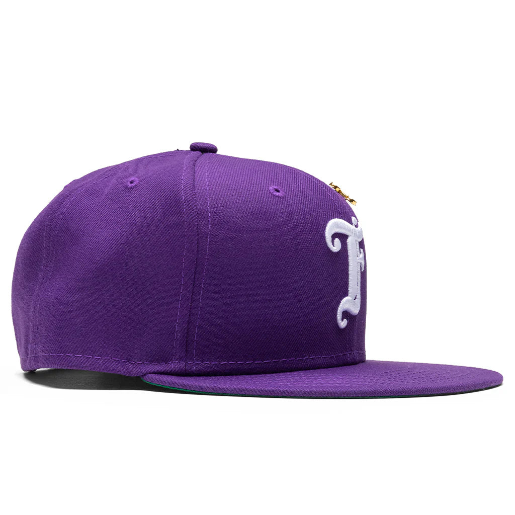 Feature x New Era Old English F Snapback Hat w Pin Deep Purple
