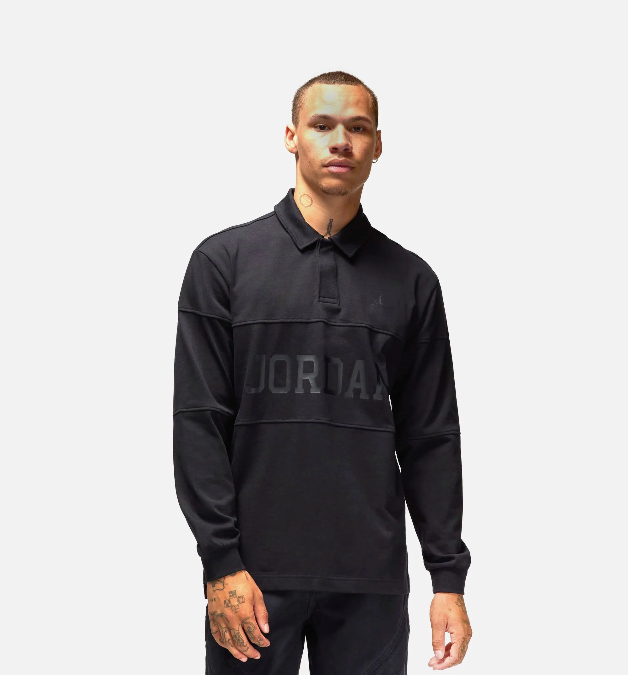 Essentials Rugby Mens Long Sleeve Shirt Black