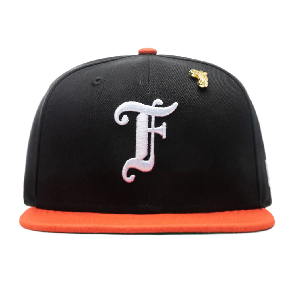 Feature x New Era Old English F Snapback Hat w Pin Black Orange
