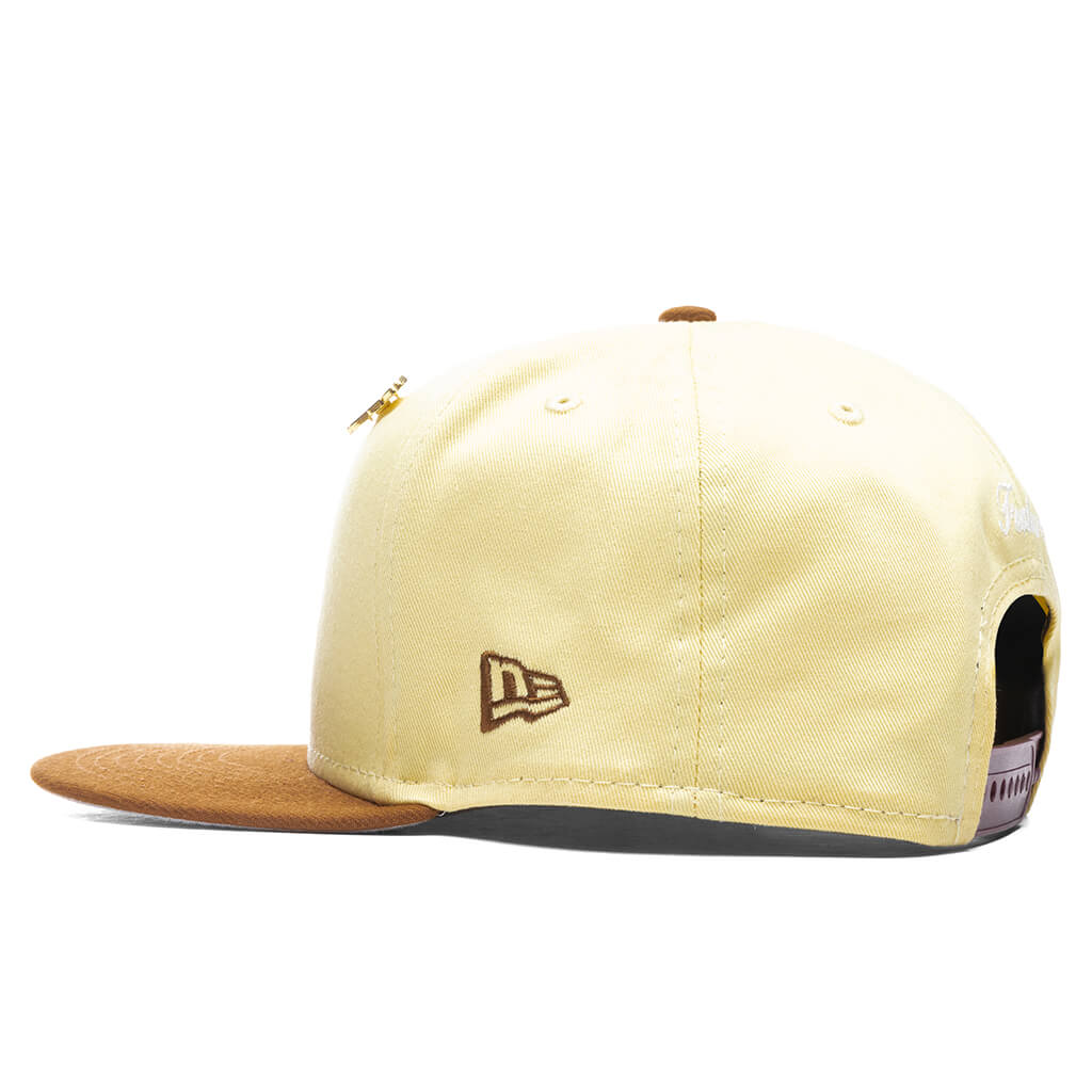 Feature x New Era Old English F Snapback Hat w Pin Soft Yellow Toasted Peanut