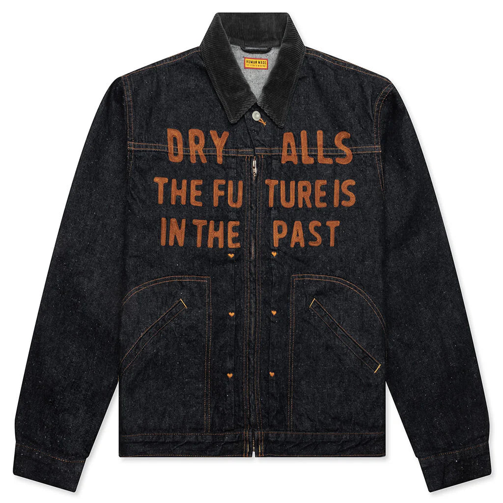 Zip Up Denim Work Jacket Indigo