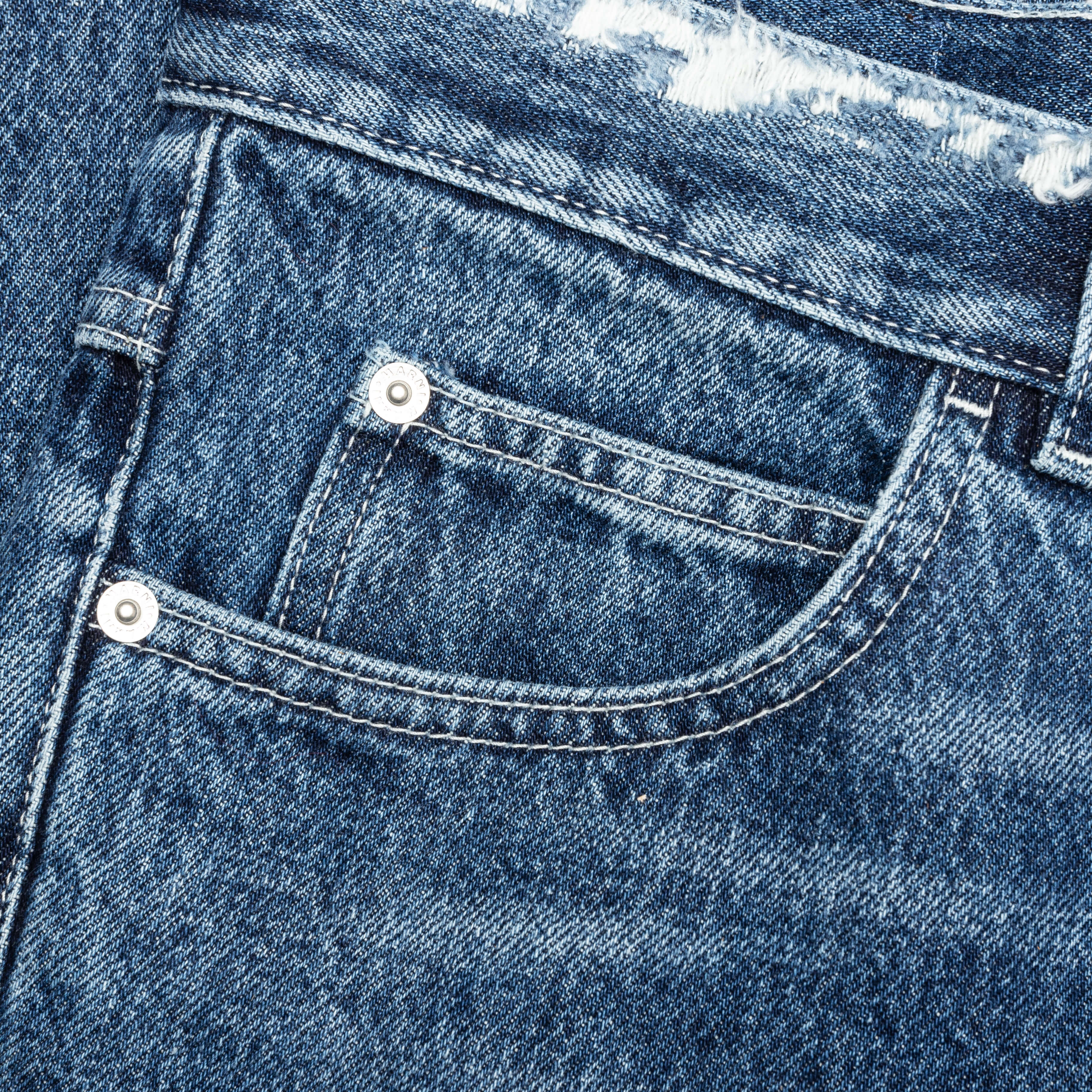 Virgin Wool Denim Trousers With Knitted Patches Deep Blue