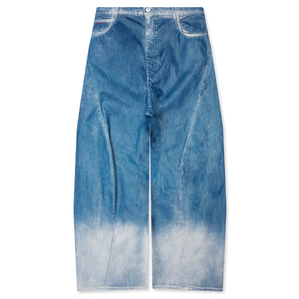 Garment Dyed Flock Denim Trousers Iris Blue