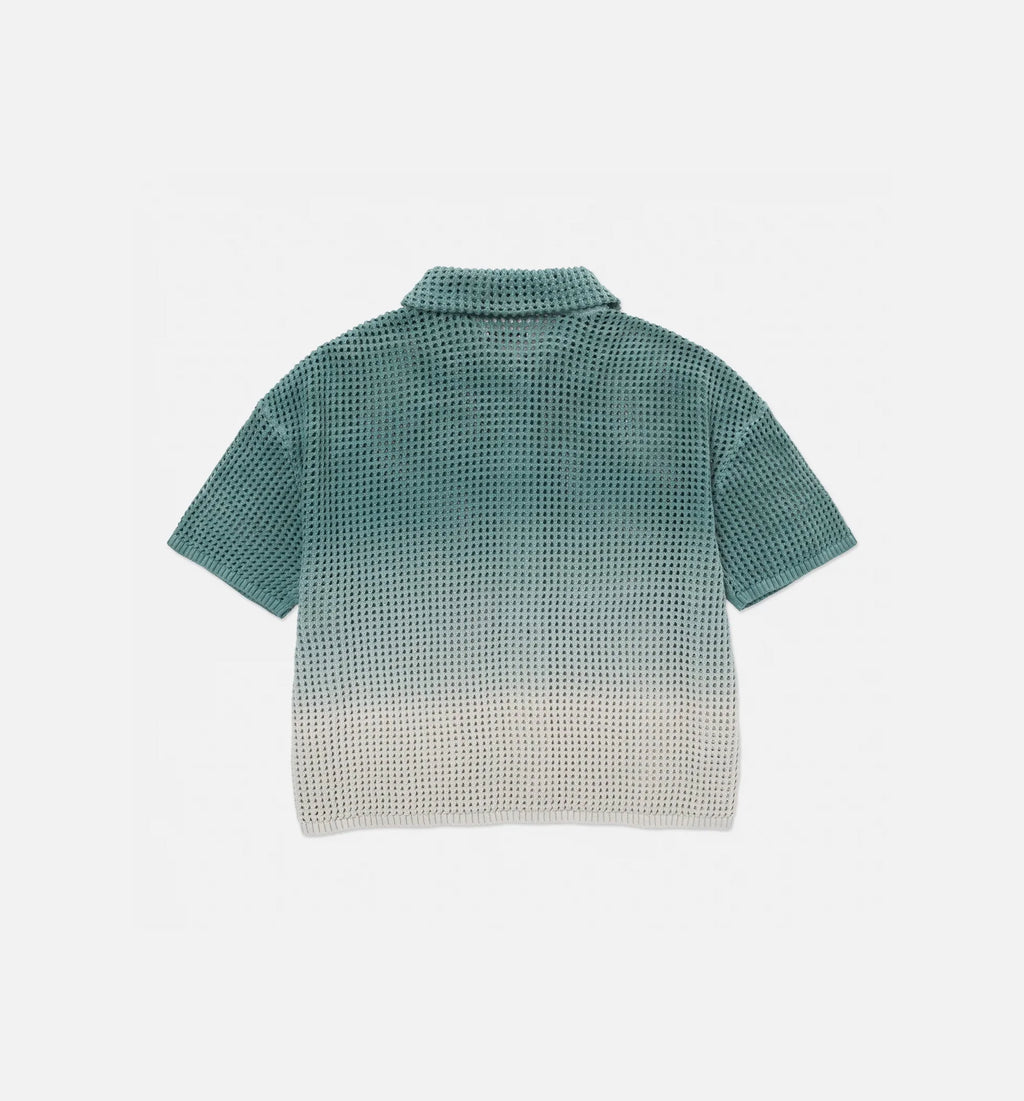 Crochet Ombre Button Up Womens Short Sleeve Shirt Green