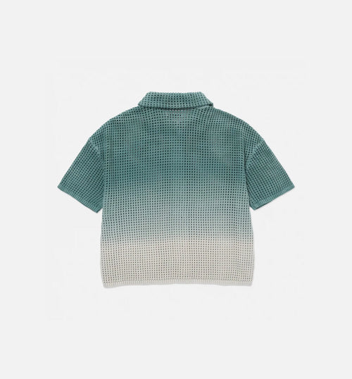 Crochet Ombre Button Up Womens Short Sleeve Shirt Green