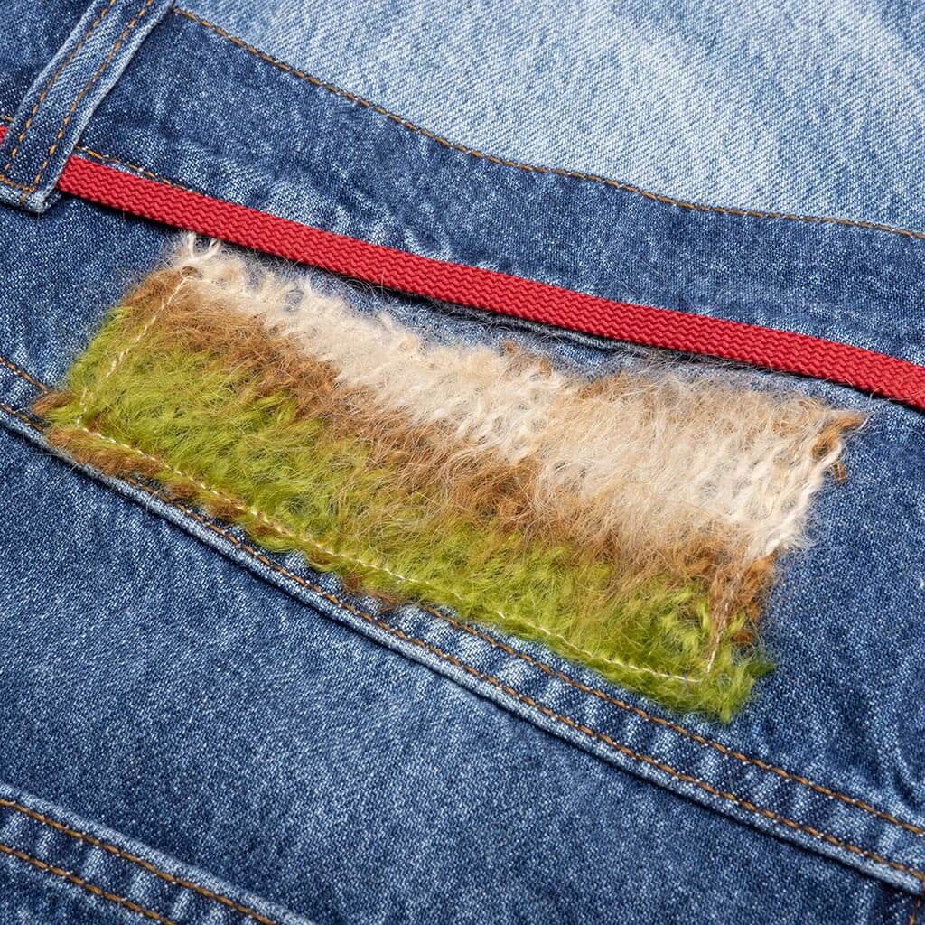 Blue Organic Denim Jeans With Mohair Patches Iris Blue