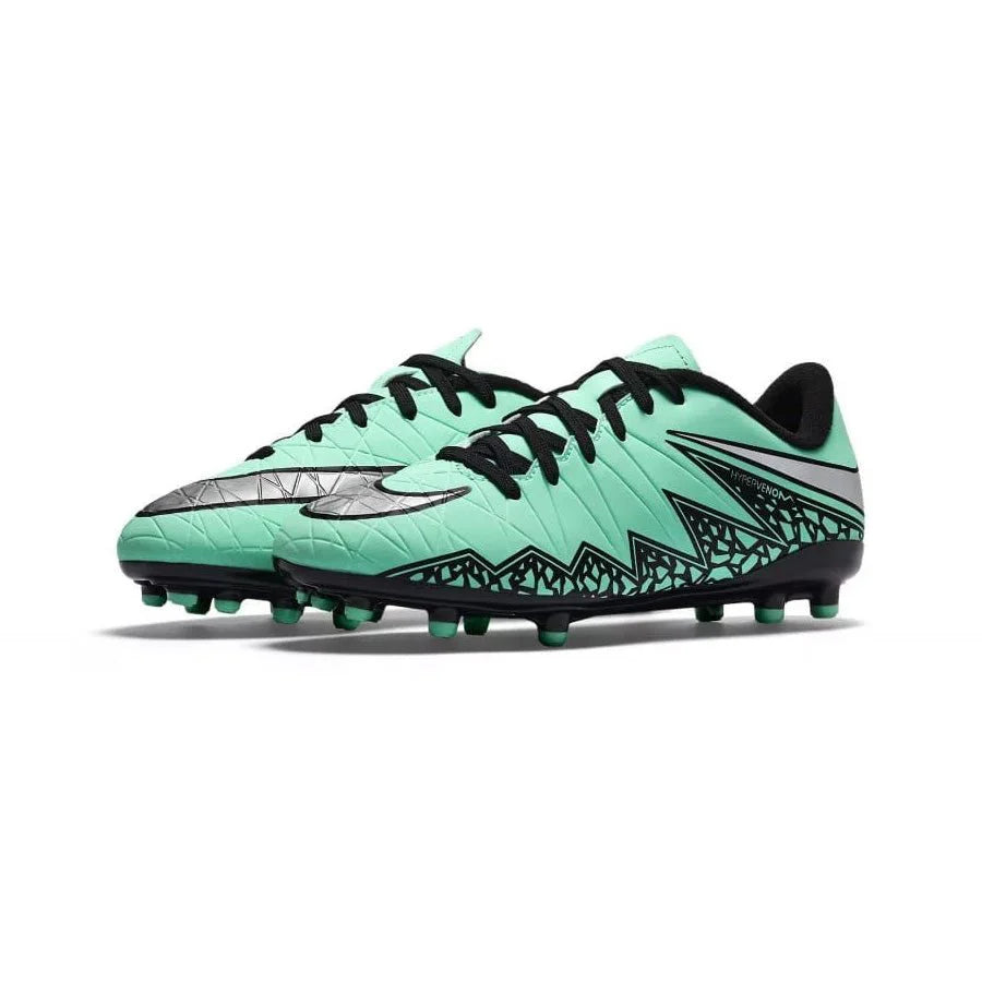 Nike JR Hypervenom Phelon II FG Soccer Cleats Green Glow Hyper Orange Metallic Silver