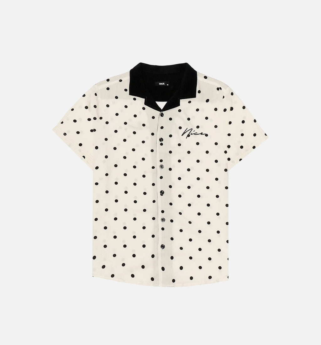 Nice Polka Dot Short Sleeve Rayon Shirt Mens Top Cream