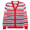 Logo Embroidered Striped Mohair Blend Cardigan Red Grey