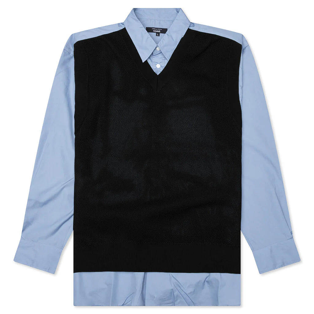 Mixed Material Shirt Sax Navy