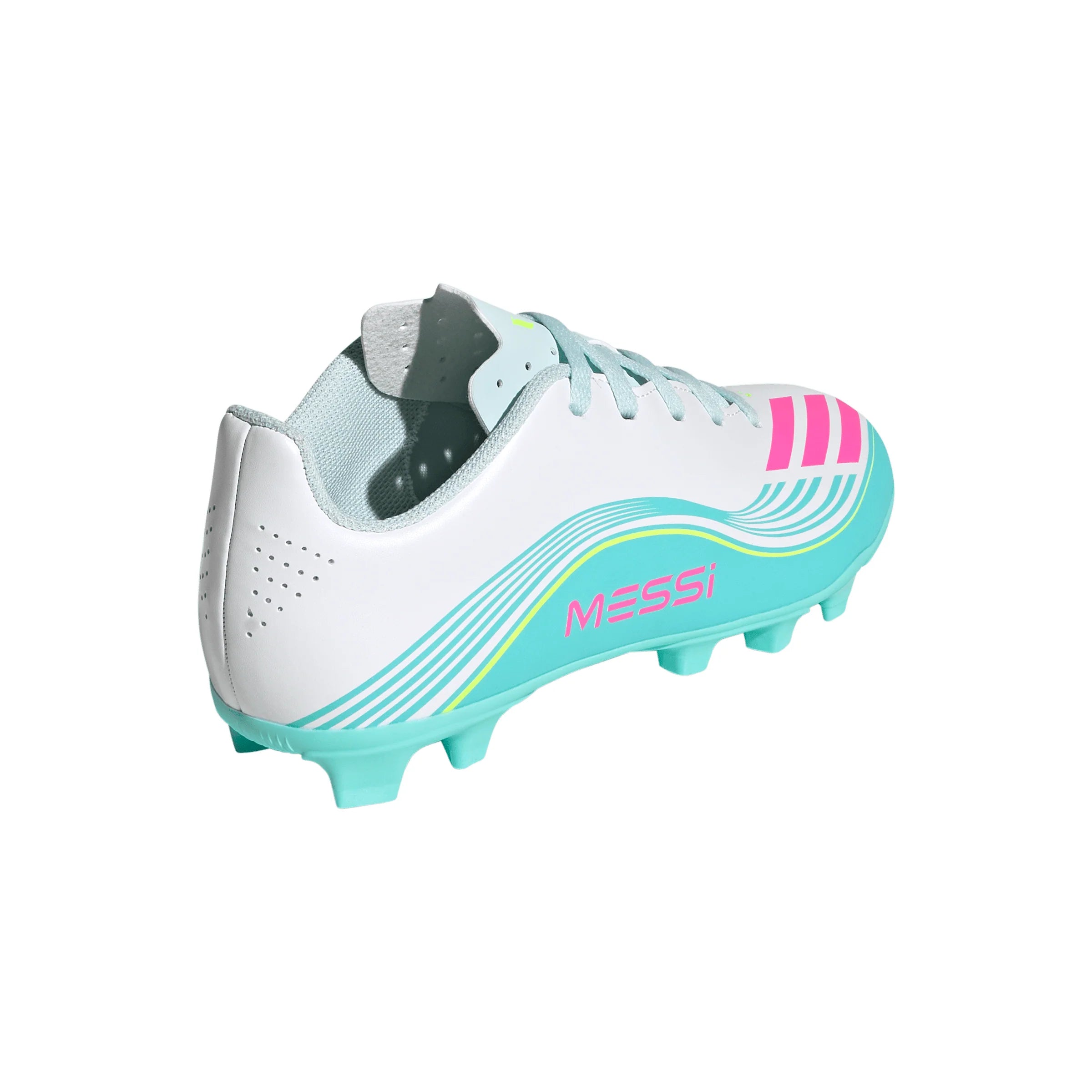 adidas F50 Messi Club Firm Ground Multi Ground Youth Soccer Cleats White Pink Aqua
