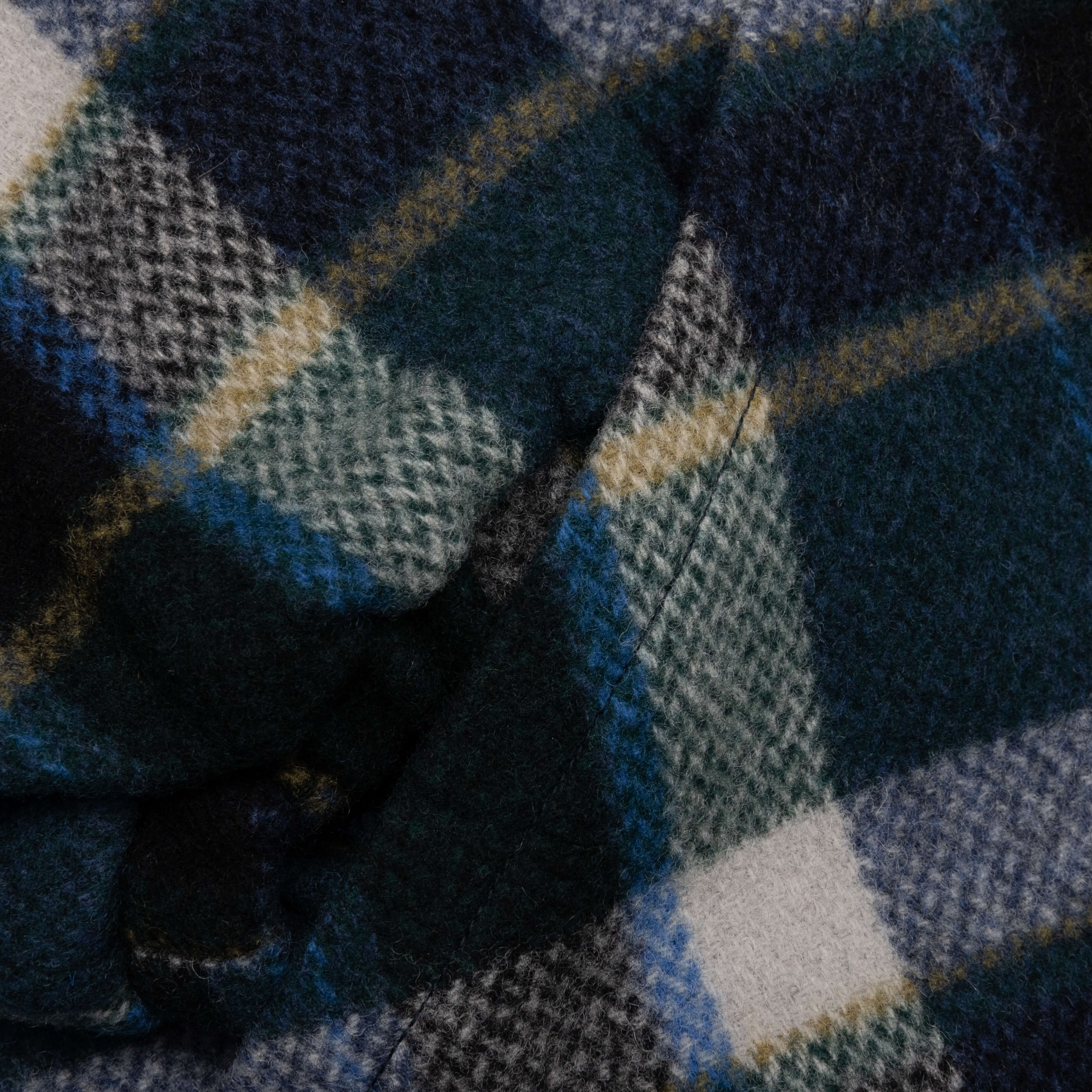 Wool Melton Plaid Coach Jacket Green