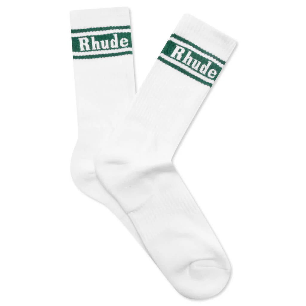 Stripe Logo Sock White Forest Green