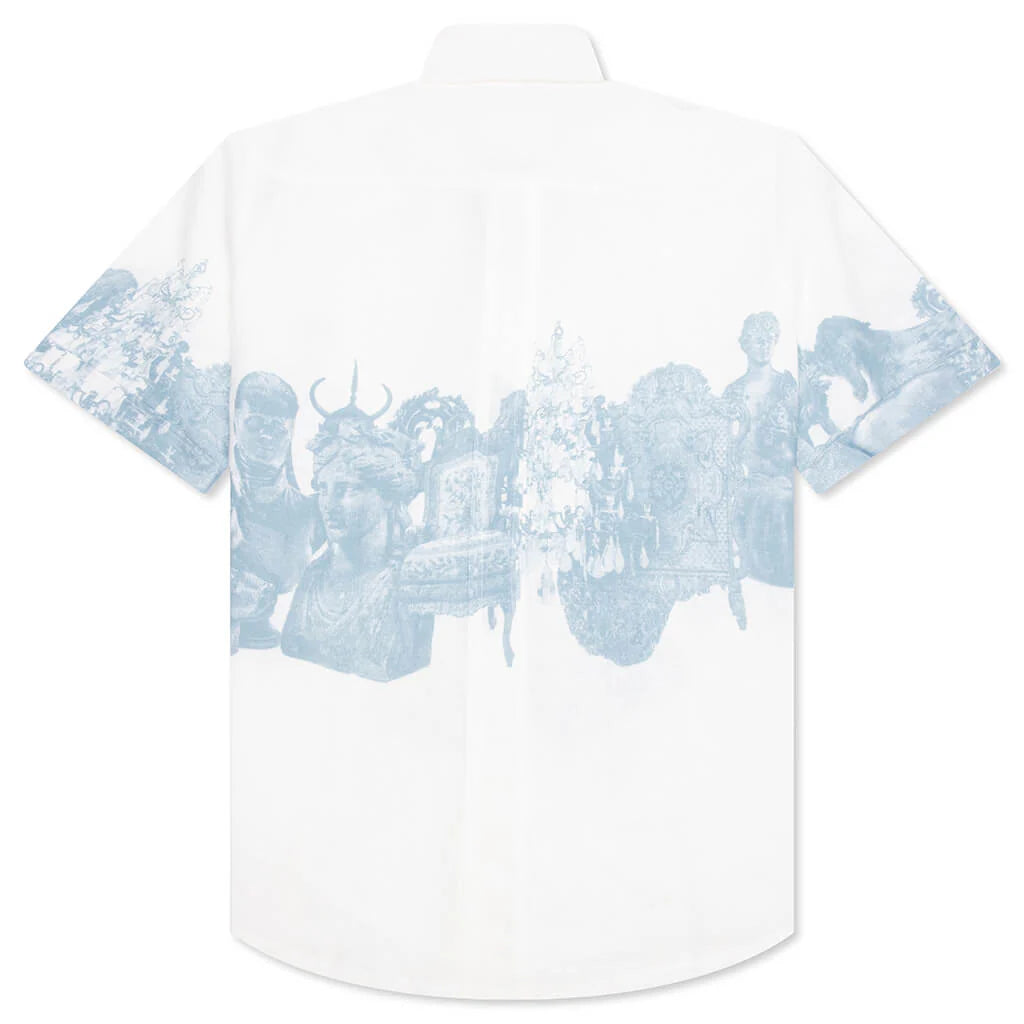 Linen Shirt with Hubert Objects Print Blue White