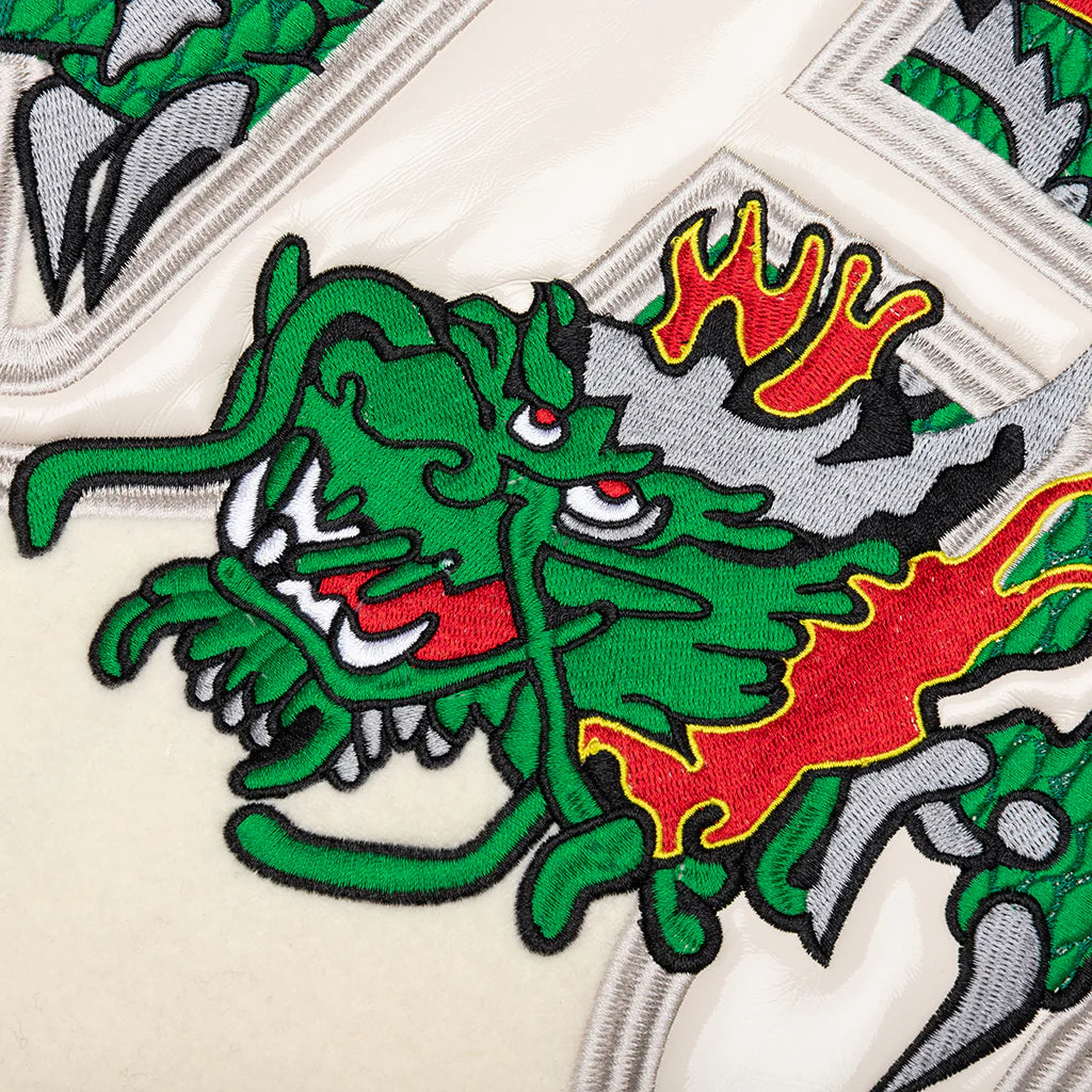 Dragon Embroidered Varsity Jacket Off White