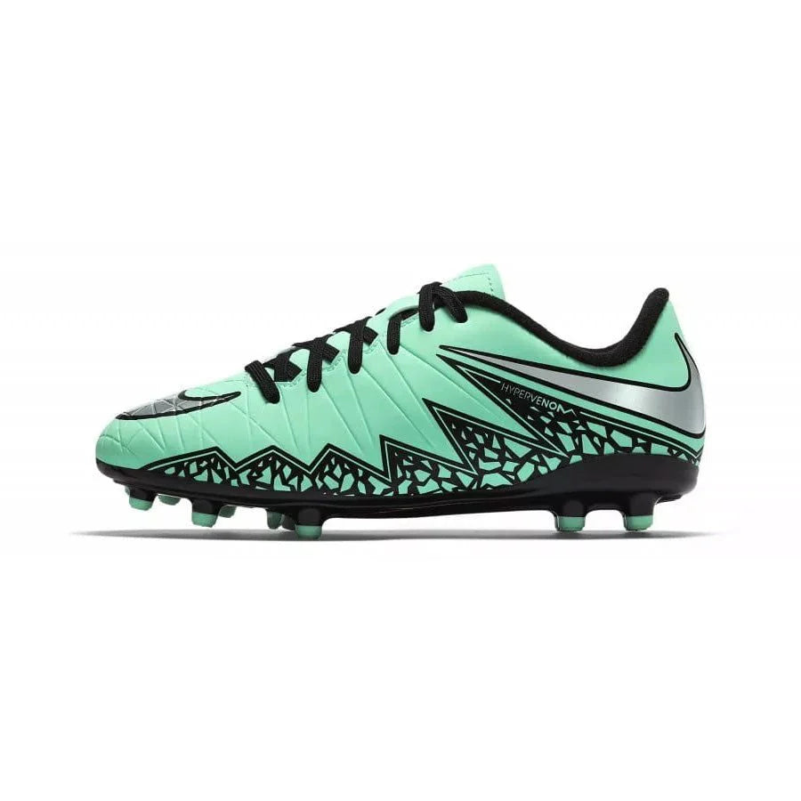 Nike JR Hypervenom Phelon II FG Soccer Cleats Green Glow Hyper Orange Metallic Silver