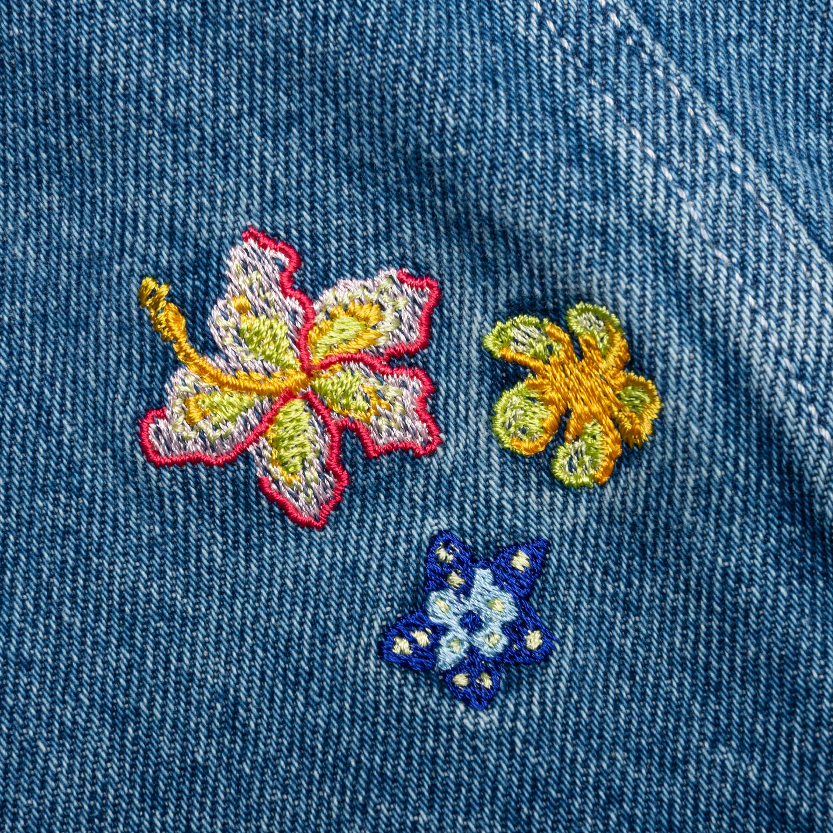 Stone Wash Denim Embroidered Motif Jacket Stone Wash