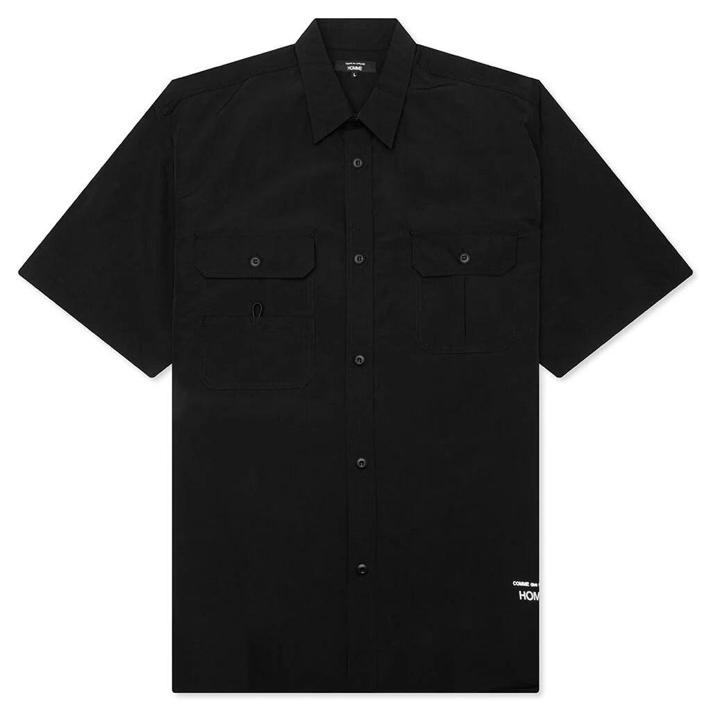 Curved Hem Nylon Short Sleeve Shirt Black