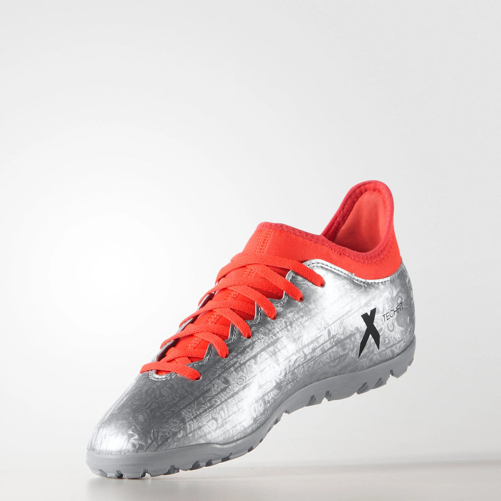 adidas X 163 TF Turf Youth Soccer Cleats Silver Metallic Black Solar Red