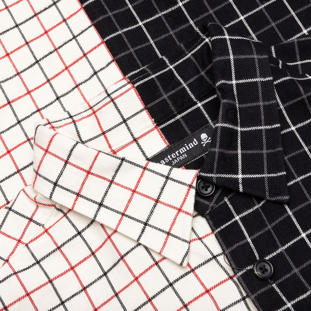 Vertical Split Plaid Shirt Black Plaid