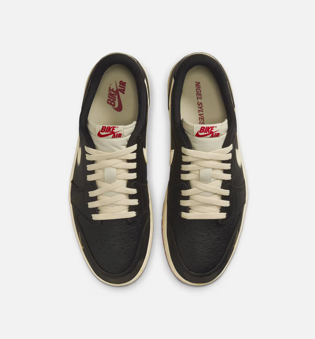 Nigel Sylvester x Air Jordan 1 Retro Low Nitro Mens Lifestyle Shoe Black Muslin Varsity Red Limit One Per Customer