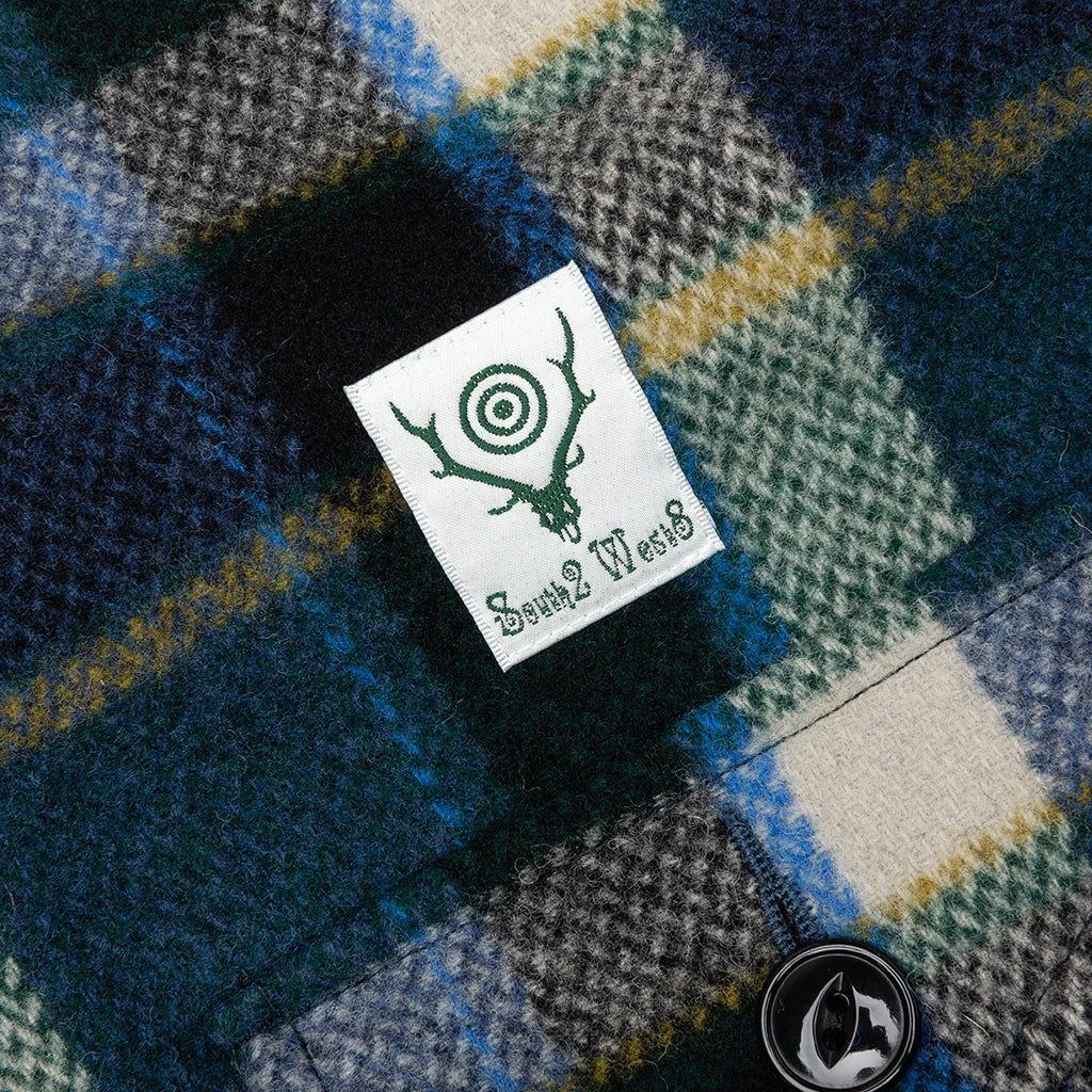 Smokey Wool Melton Plaid Shirt Green