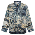 Trompe Loeil Distressed Denim Print Button Up Fn Mn Shir000872 Denim Blue