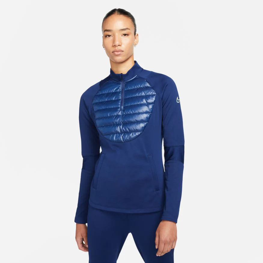 Nike Therma FIT Academy Winter Warrior Womens Soccer Drill Top Blue Void Volt