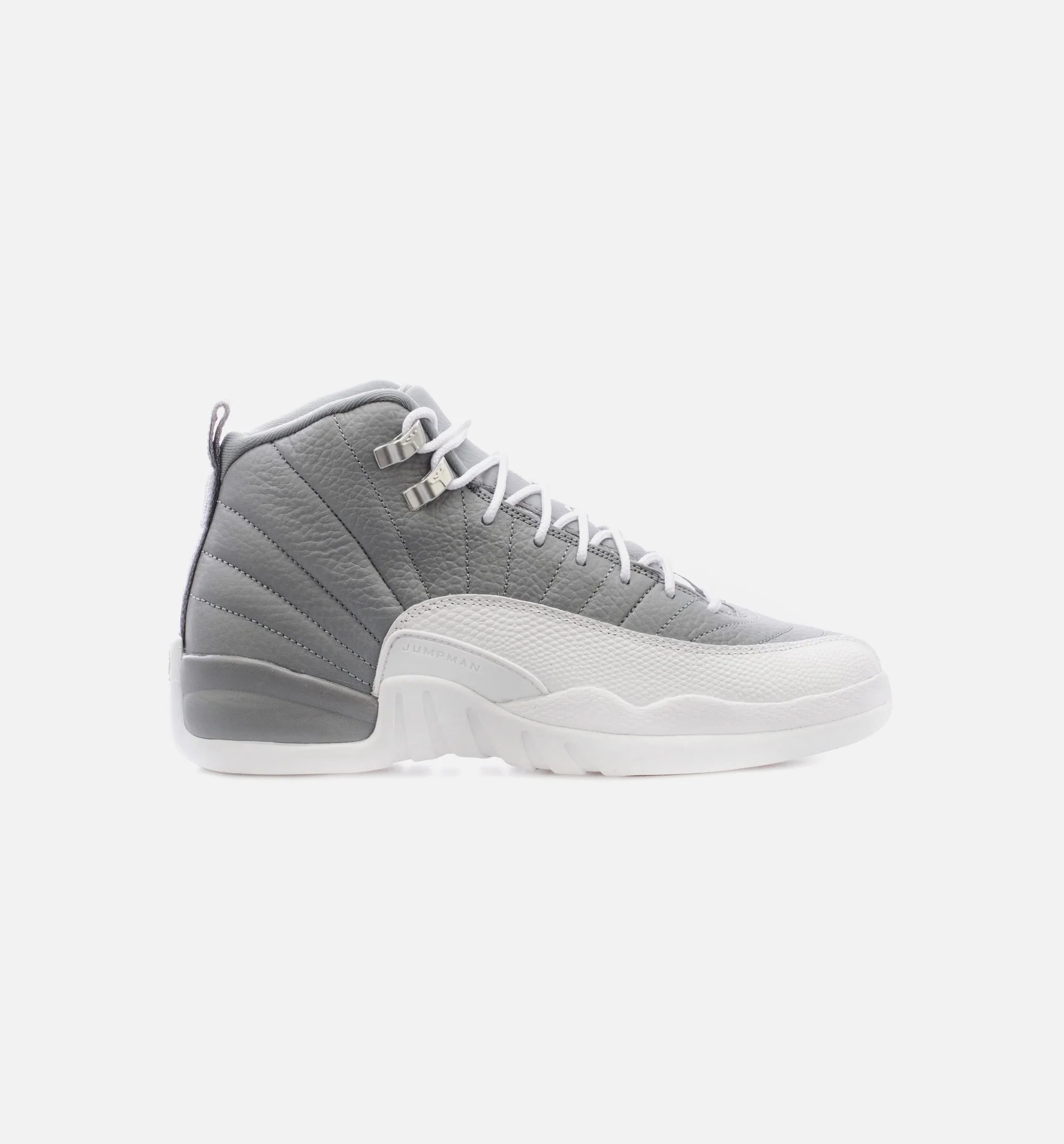 Air Jordan 12 Retro Stealth Grade School Lifestyle Shoe White Grey Free Shipping