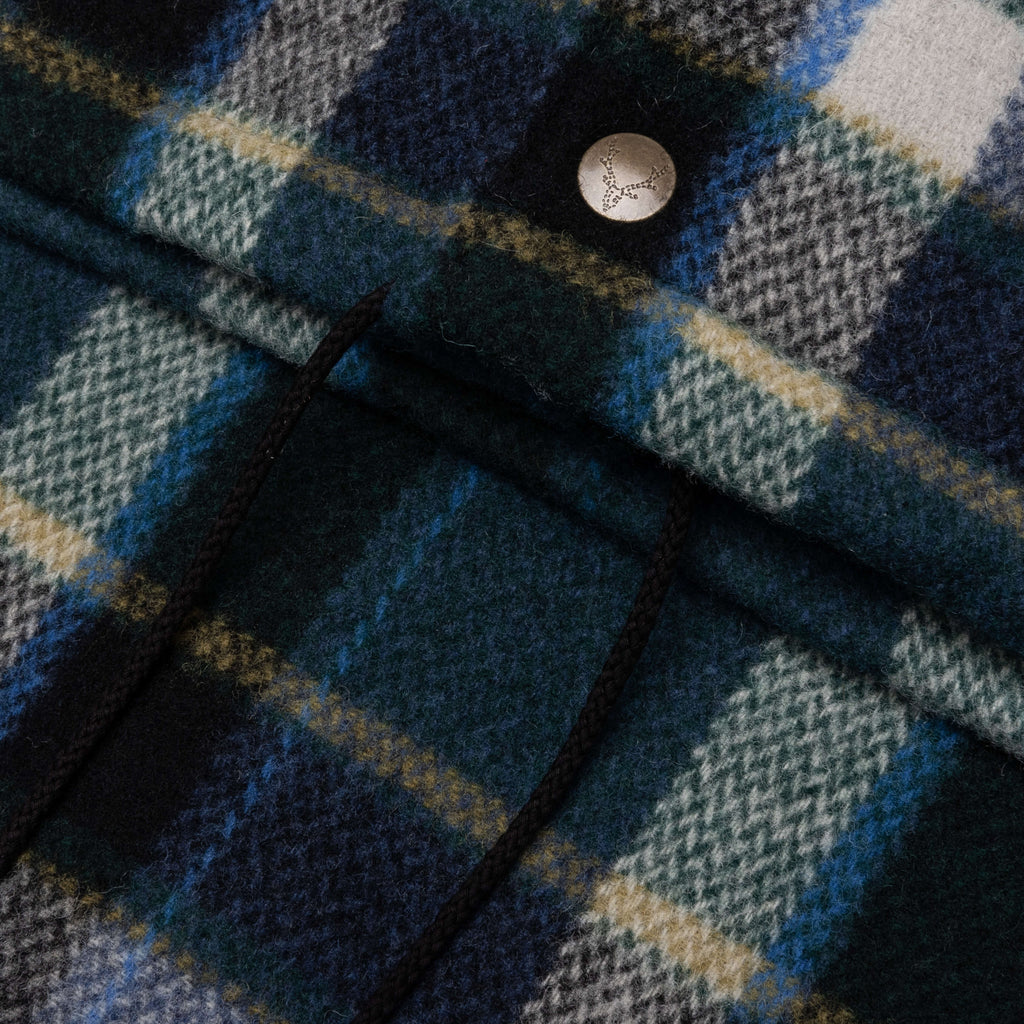 Wool Melton Plaid Coach Jacket Green