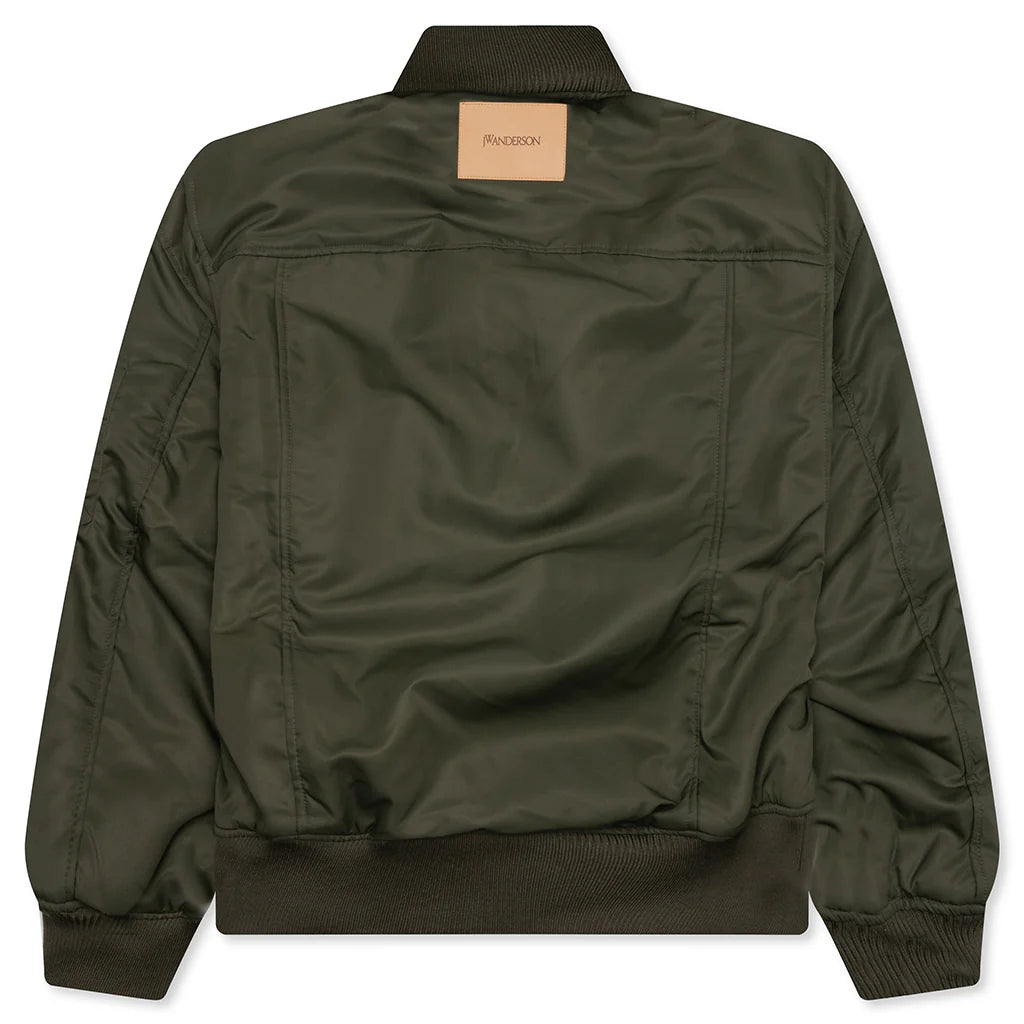 Oversized Curved Hem Bomber Jacket Olive