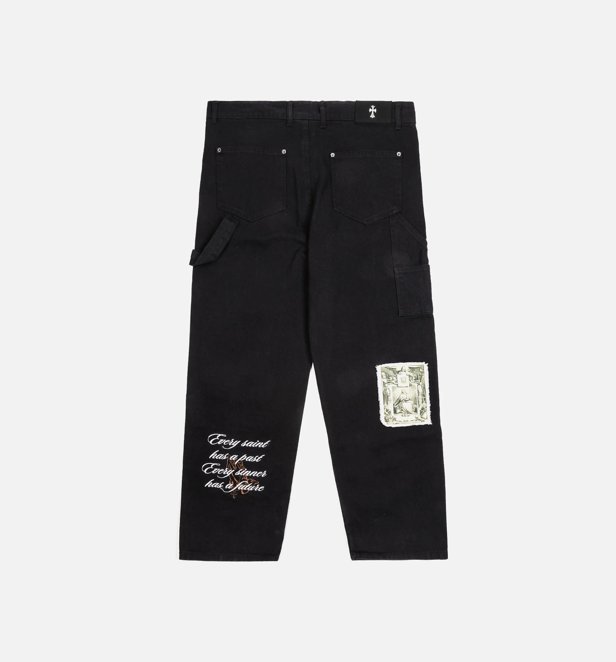 Crosses Patched Denim Mens Pants Black White