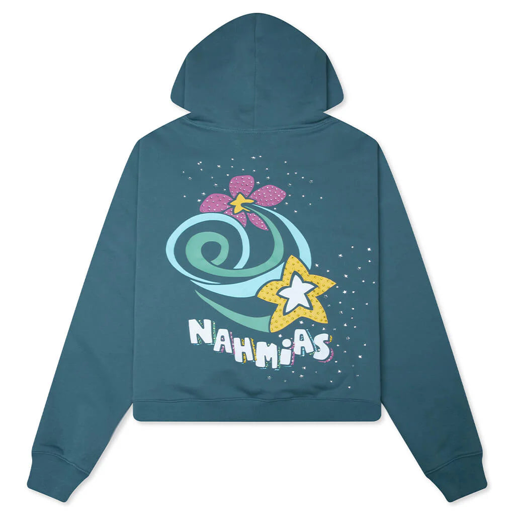 Flower Trip Crystal Hoodie Steel Blue