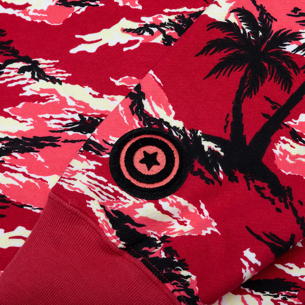 Palm Tree Camo Relaxed Fit Shark Full Zip Hoodie Red