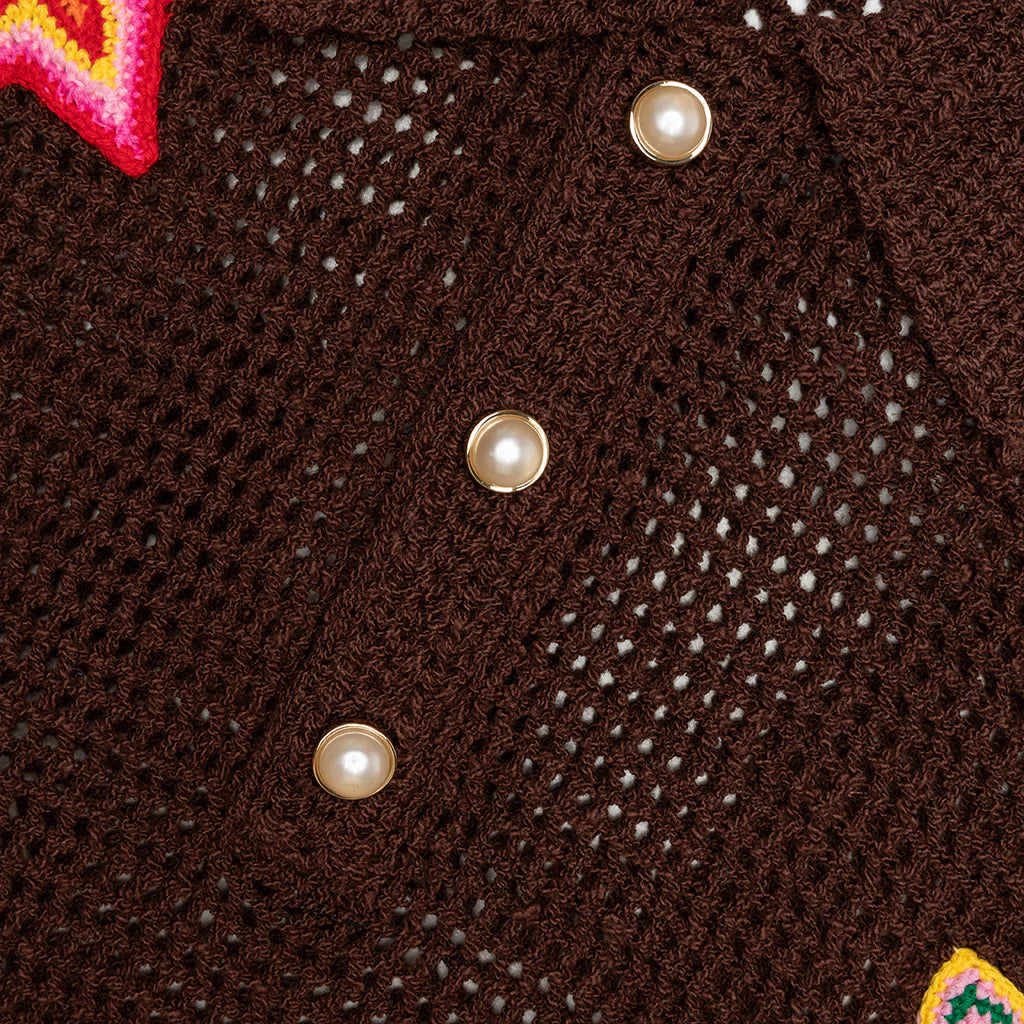 Crochet Polo with Patches Brown