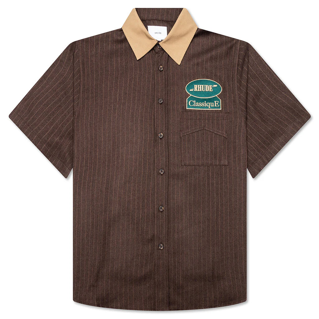 Twill Stripe Mechanic Shirt Brown Tan