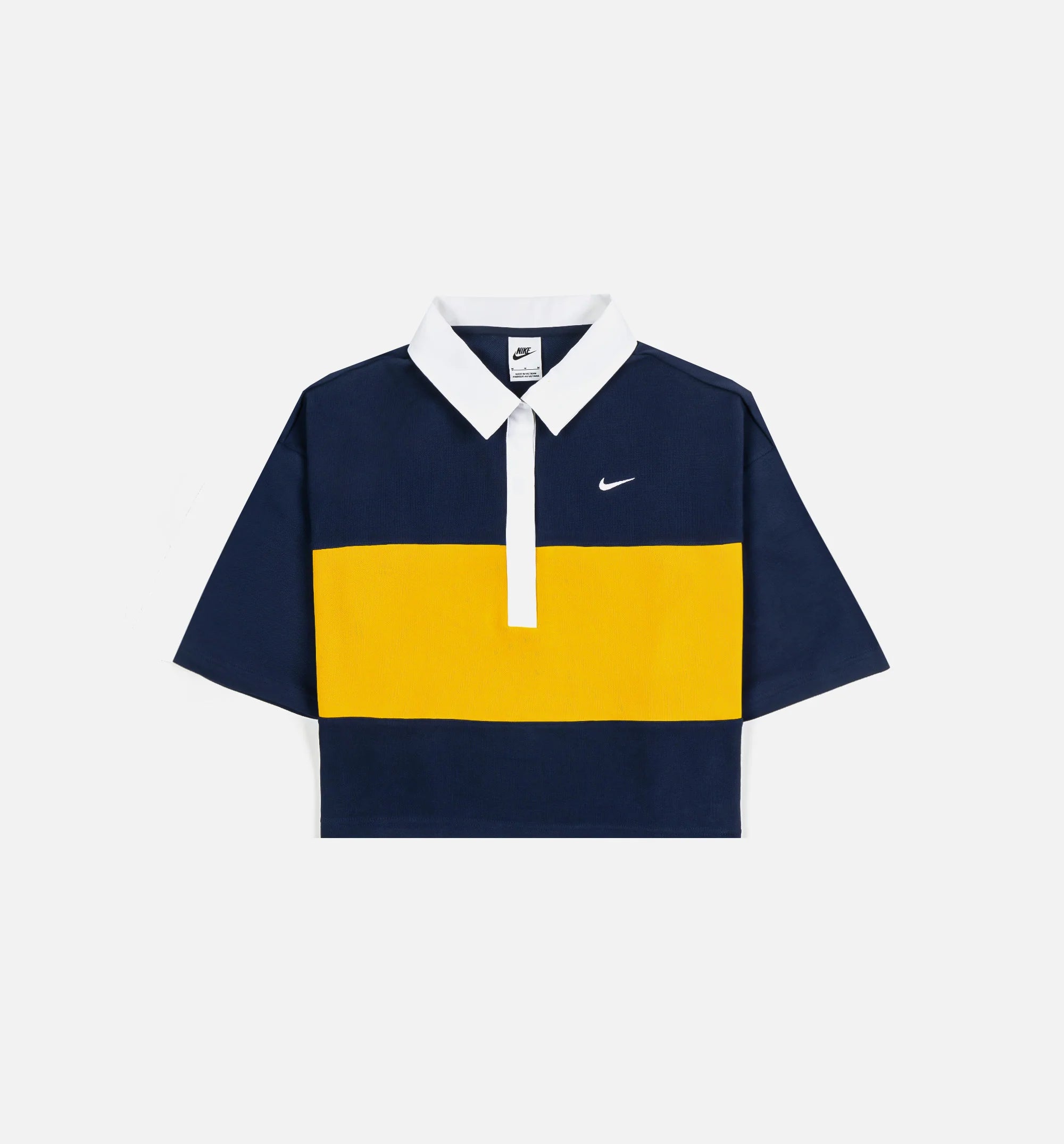 NSW Oversized Polo Top Womens Short Sleeve Shirt Midnight Navy Dark Sulphur White White