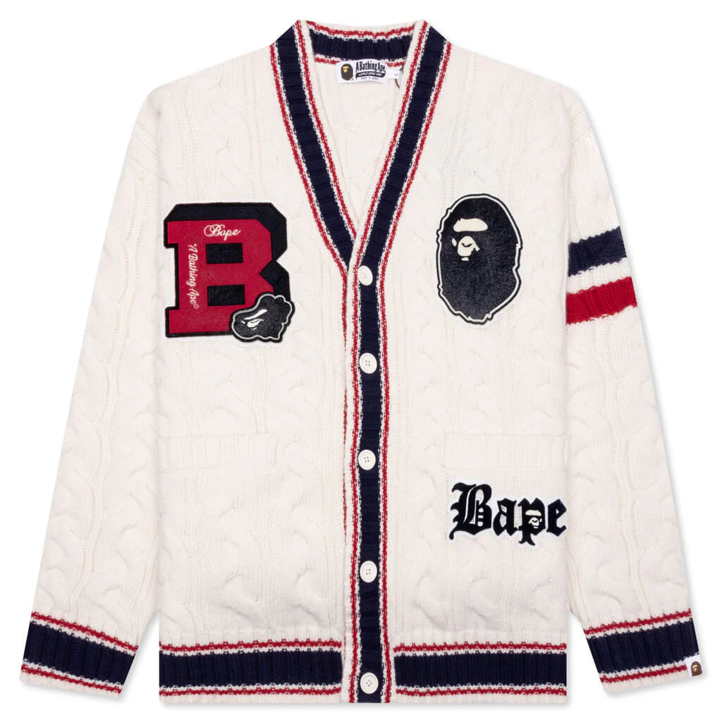 College Badges Knit Cardigan Ivory