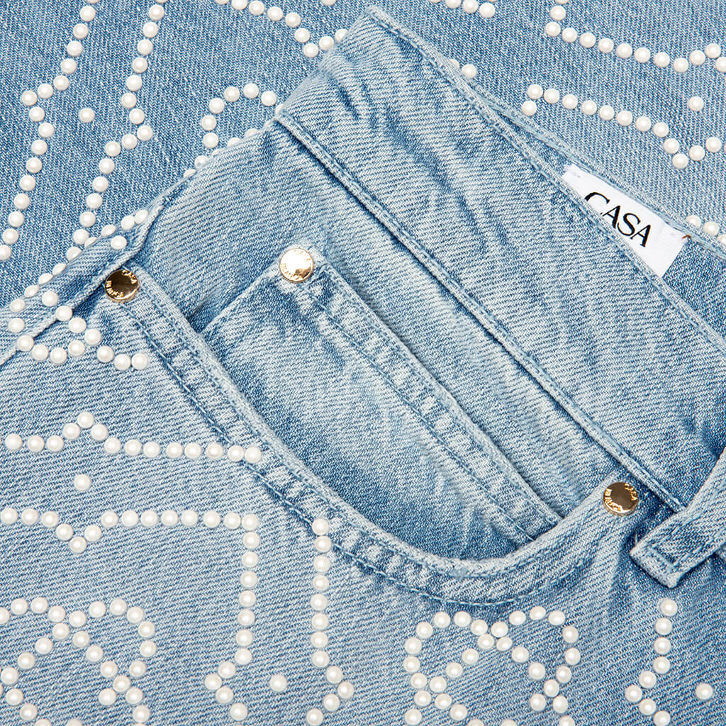 Pearl Monogram Denim Shorts Pearl