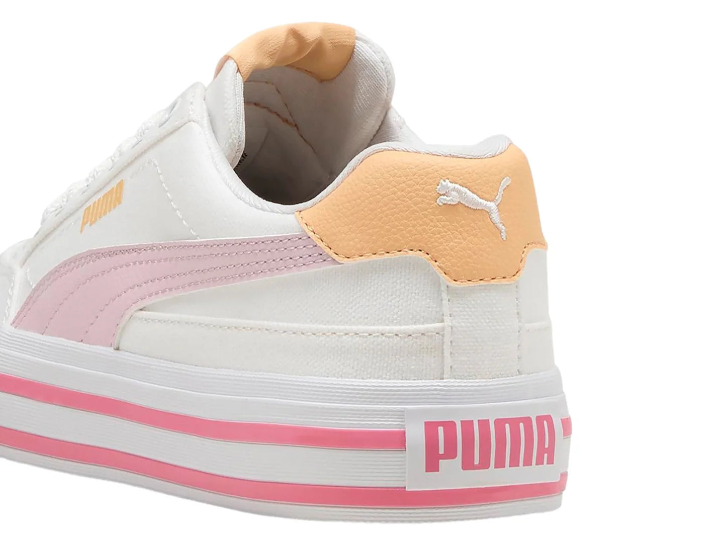 Tenis Puma Court Classic Vulc Blanco y Rosa para Niña