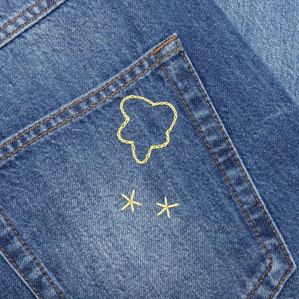 Blue Organic Denim Jeans With Mohair Patches Iris Blue