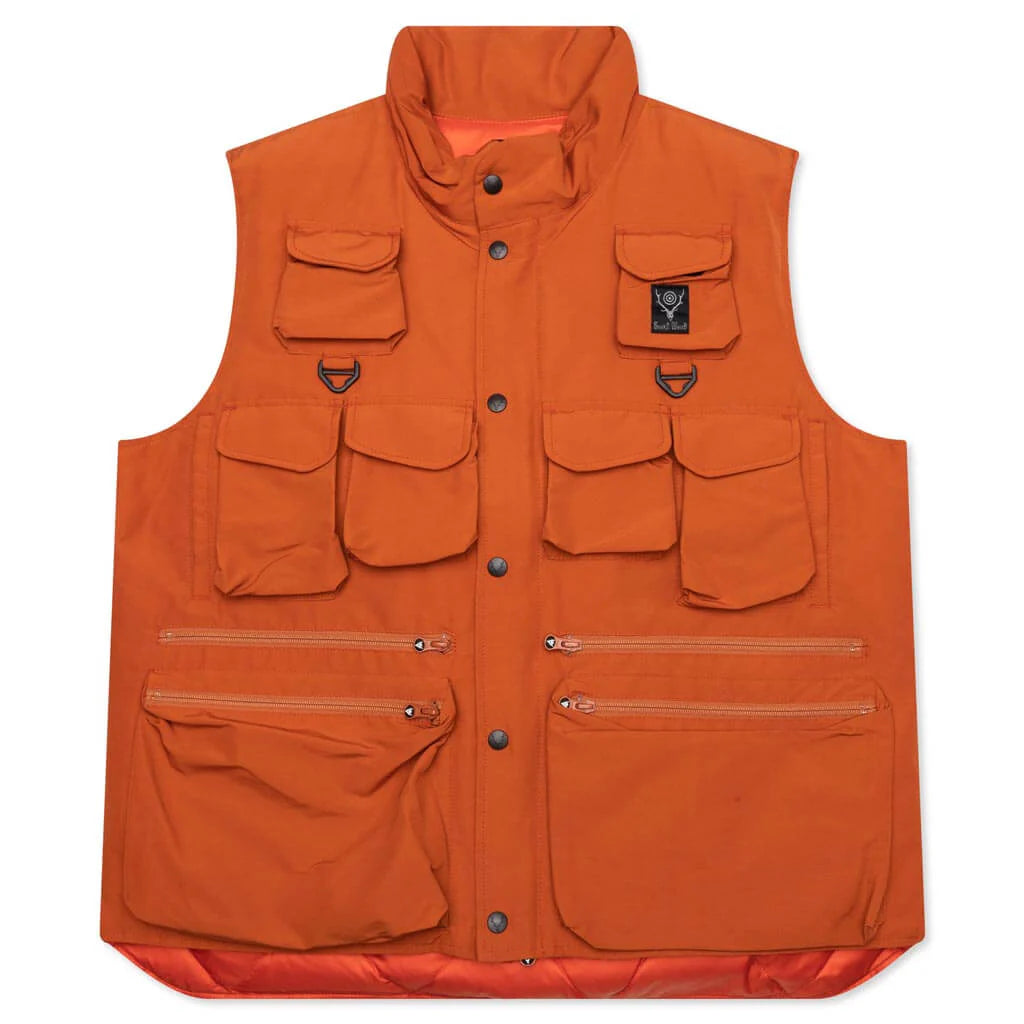 Multi Pocket Zipped Down Vest Orange