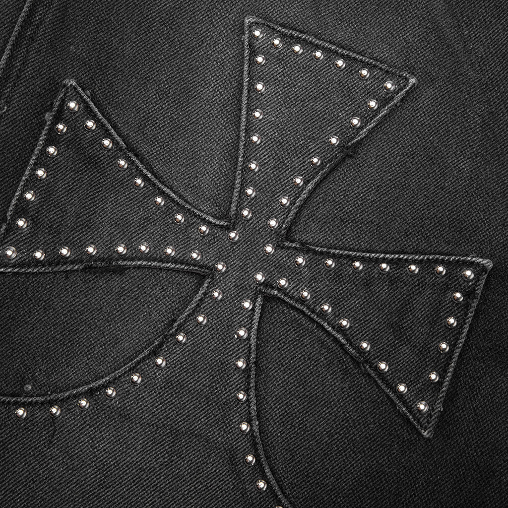 Studded Chopper Short Washed Black