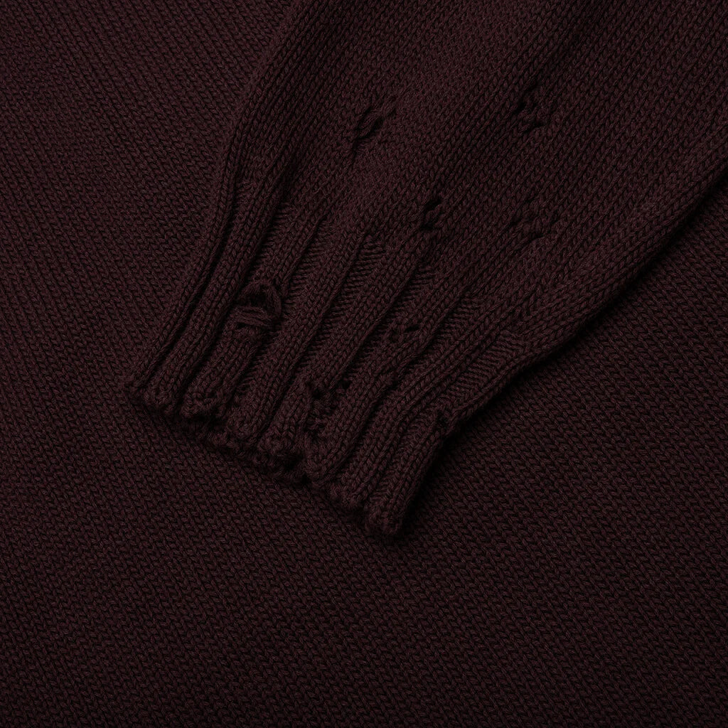 Round Neck Distressed Sweater Dark Raisin