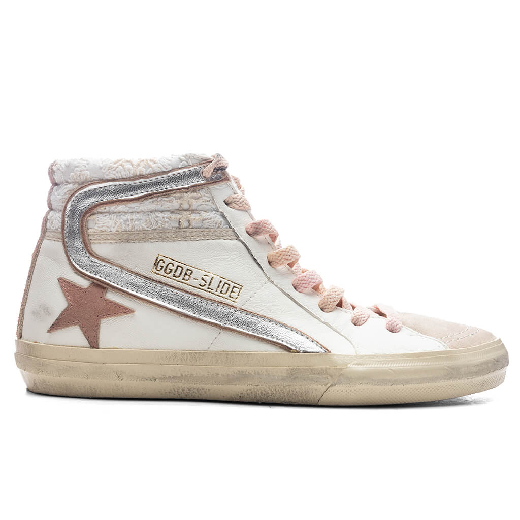 Womens Slide Suede Sneaker White Beige Silver